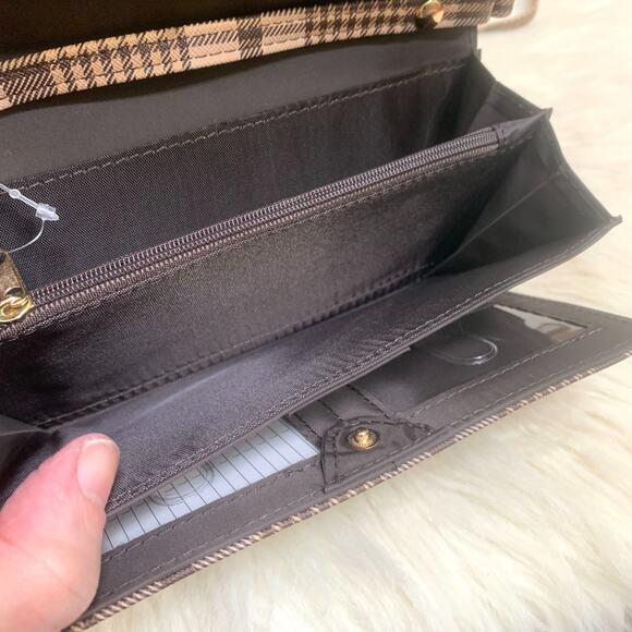 TIME and TRU Brown Plaid Faux Leather Crossbody Clutch Wallet-on-a-String NWT - Picture 10 of 13